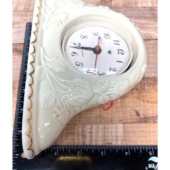 Vintage Ceramic Mantel Clock With Rose Embossed Design & Gold Trim - Picture 7 of 8